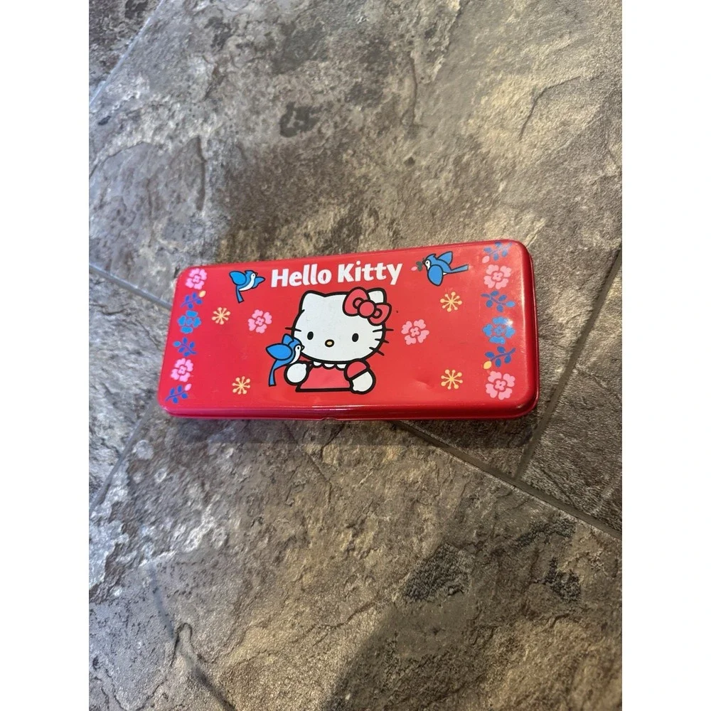 Rare Vintage Y2K Metal Hello Kitty Red Pencil Box Case Sanrio 2001 With‎ pencils